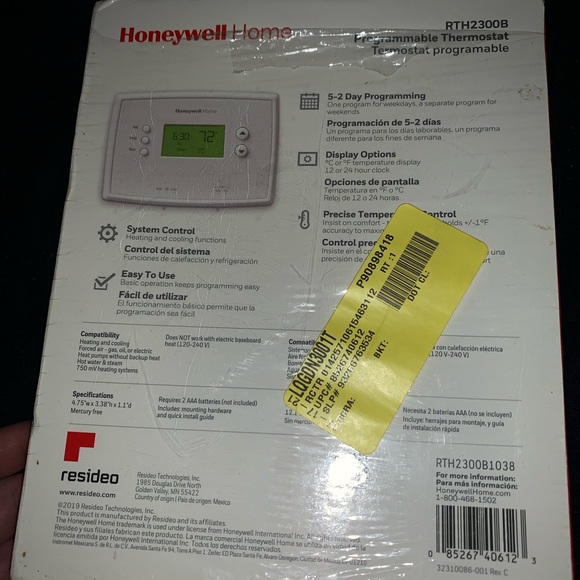 Honeywell home RTH2300B Programable thermostat - Picture 5 of 5